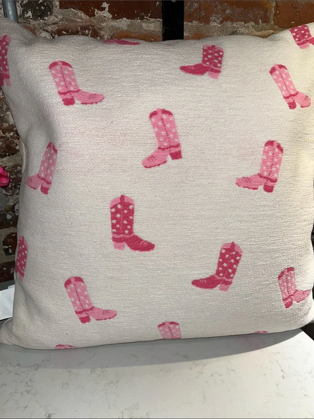 C&C California Pink Boot Pattern Accent Pillow on Cream